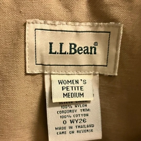LL Bean Chore Barn Corduroy Trim Khaki Tan Jacket Flannel Lined womens M Petite - Picture 3 of 7